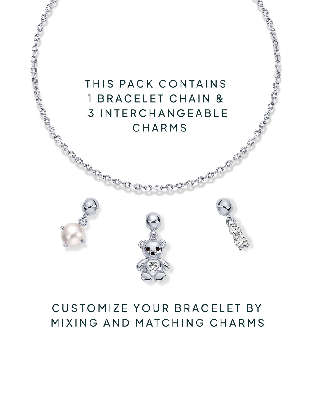 Charm Me Baby Bear & Pearl Charm Bracelet Set