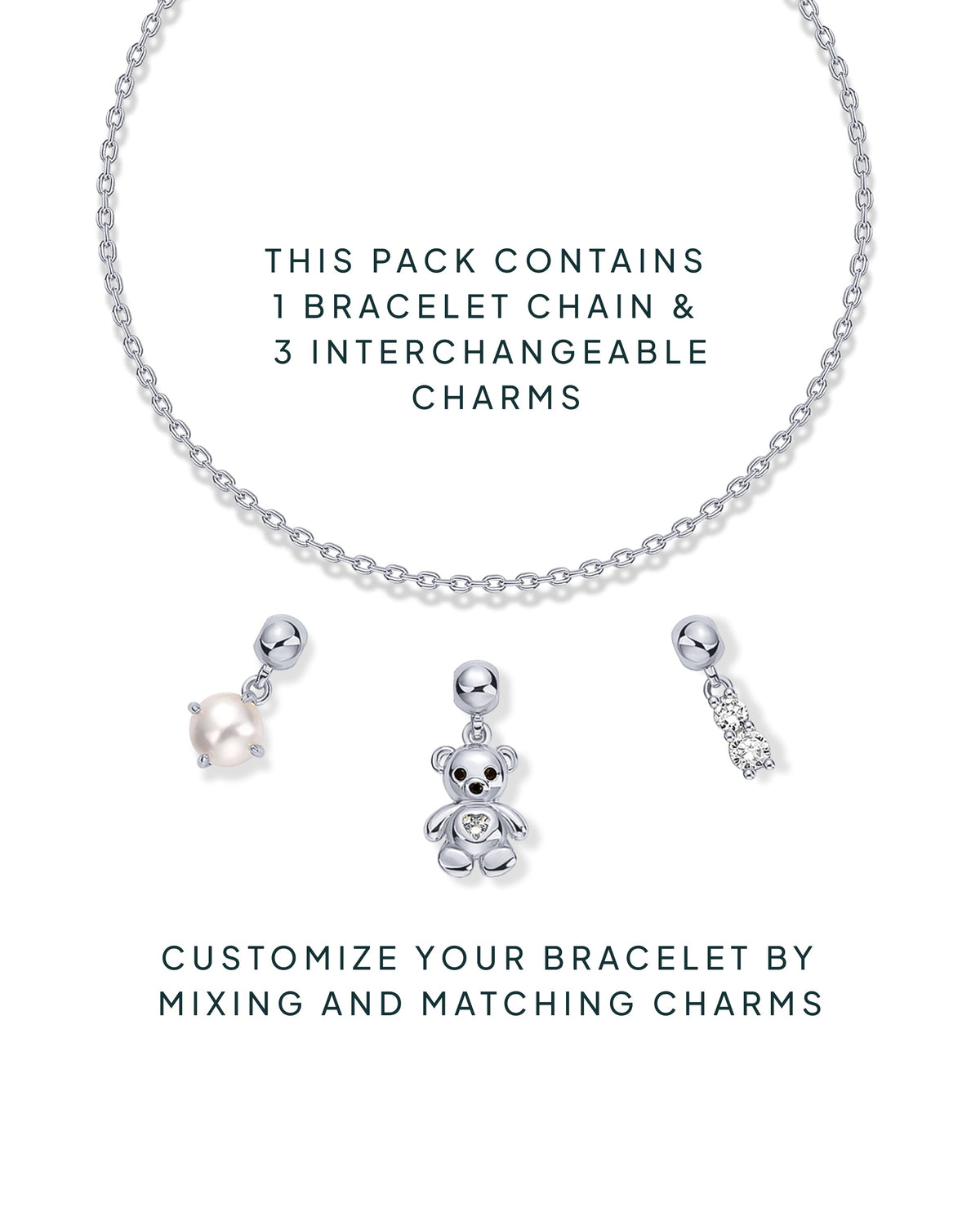 Charm Me Baby Bear & Pearl Charm Bracelet Set