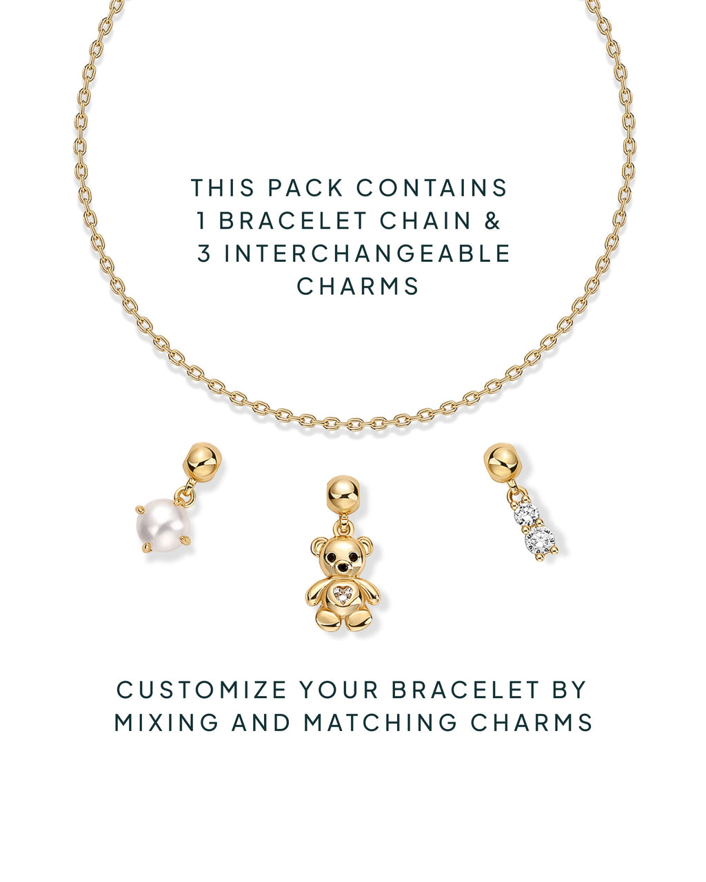 Charm Me Baby Bear & Pearl Charm Bracelet Set