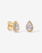 Pear Halo Studs