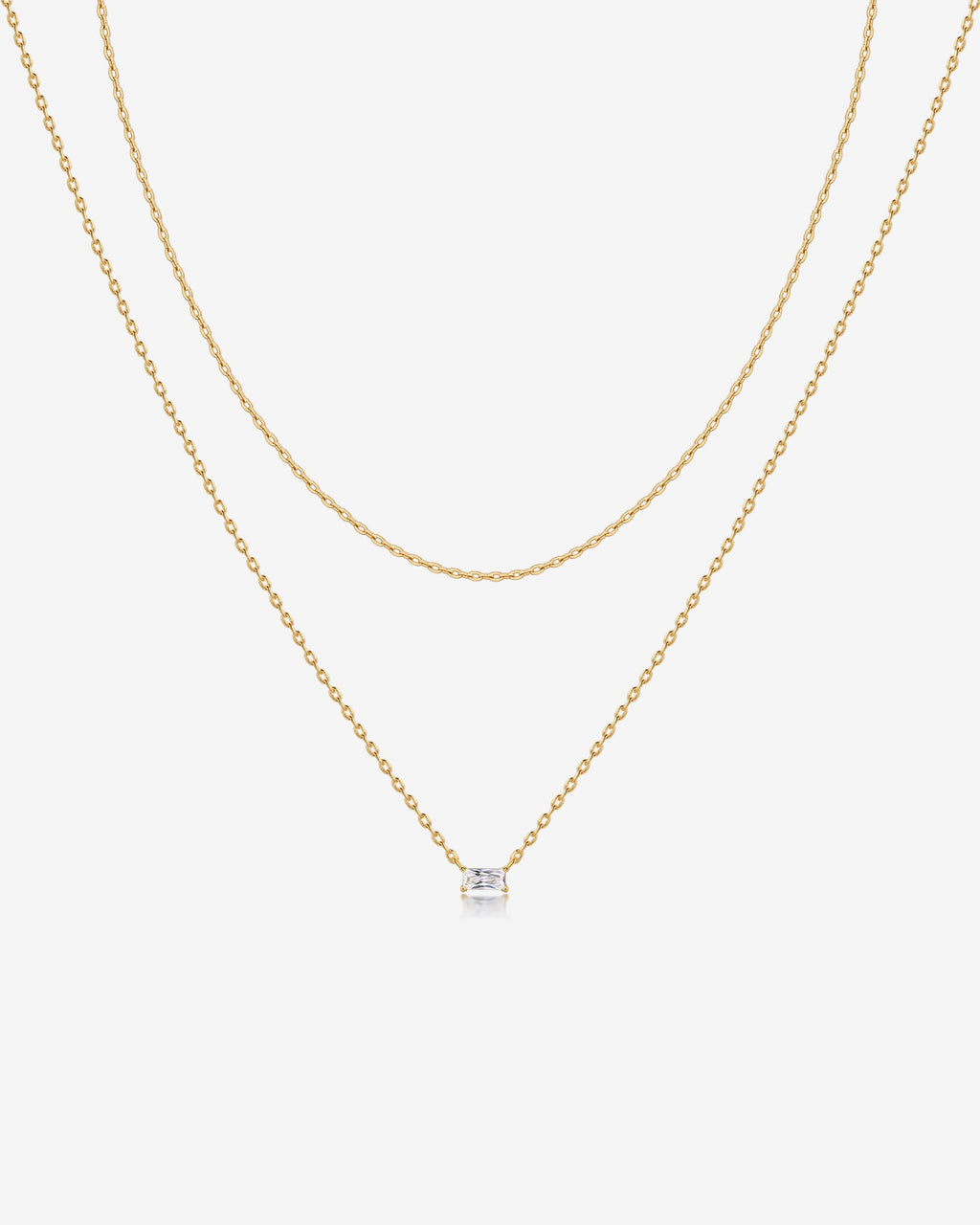 Layered Baguette Pendant Necklace