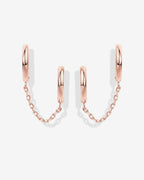 Double Huggie Dangle Chain Earrings