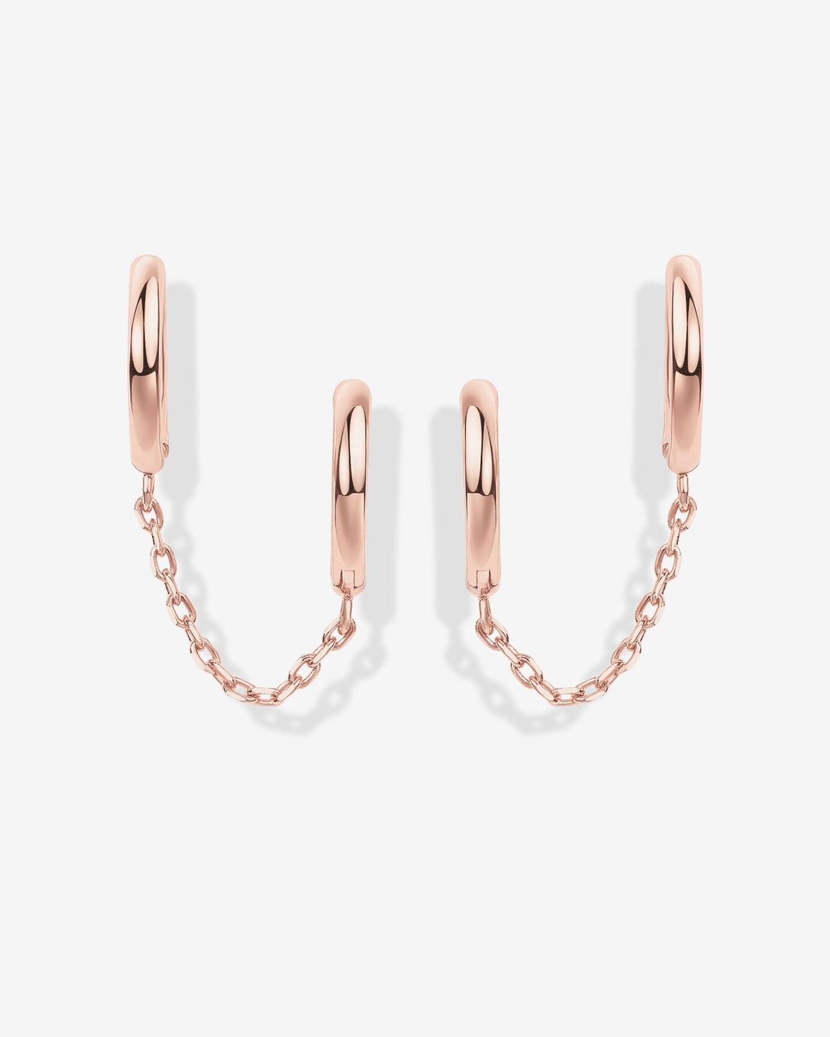 Double Huggie Dangle Chain Earrings