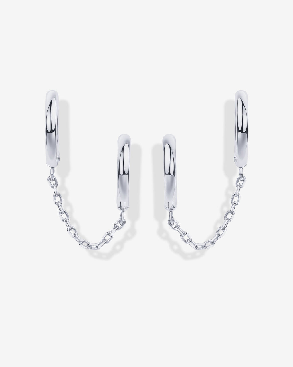 Double Huggie Dangle Chain Earrings