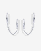 Double Huggie Dangle Chain Earrings