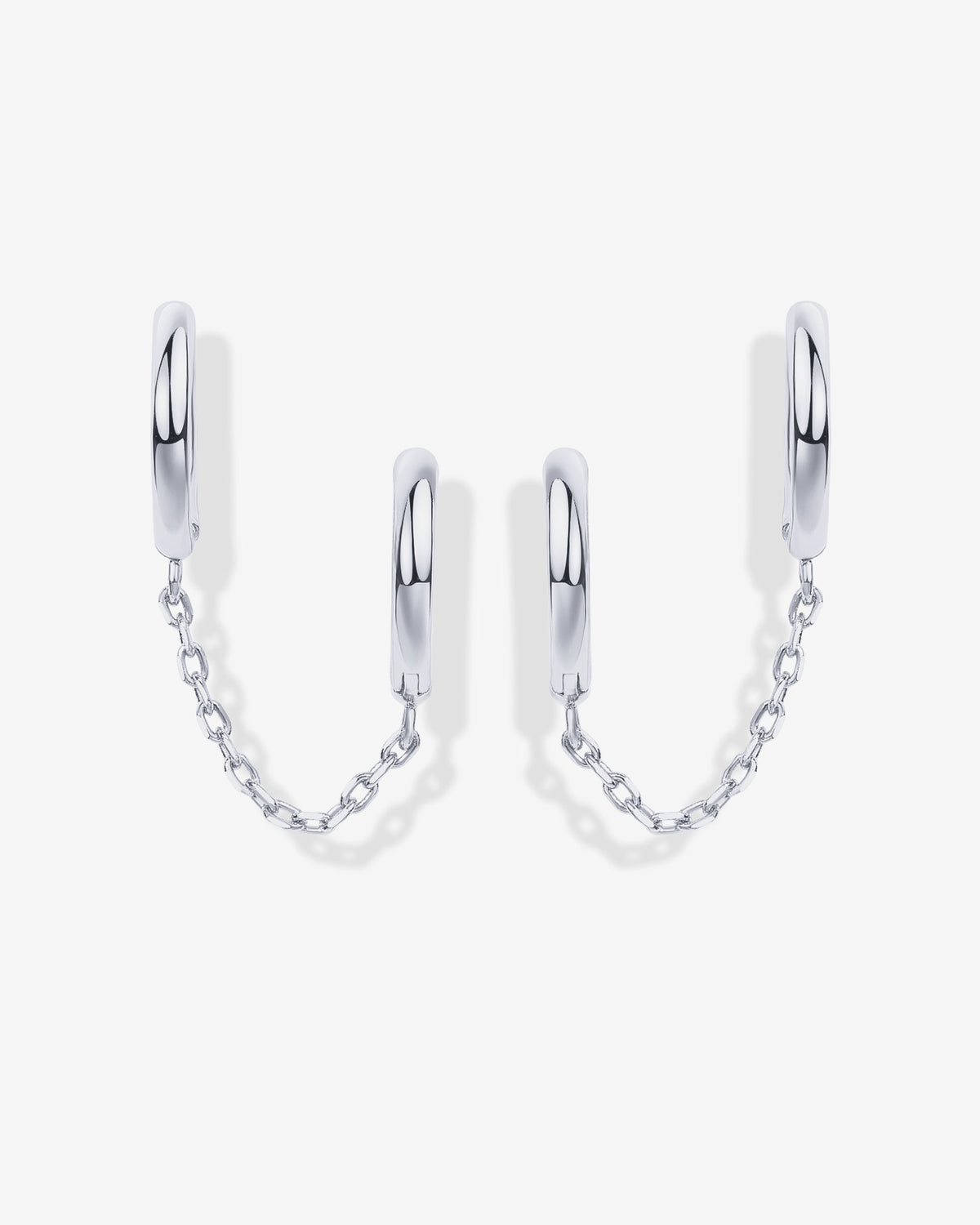 Double Huggie Dangle Chain Earrings