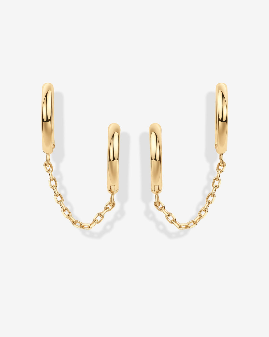 Double Huggie Dangle Chain Earrings