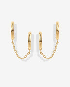 Double Huggie Dangle Chain Earrings