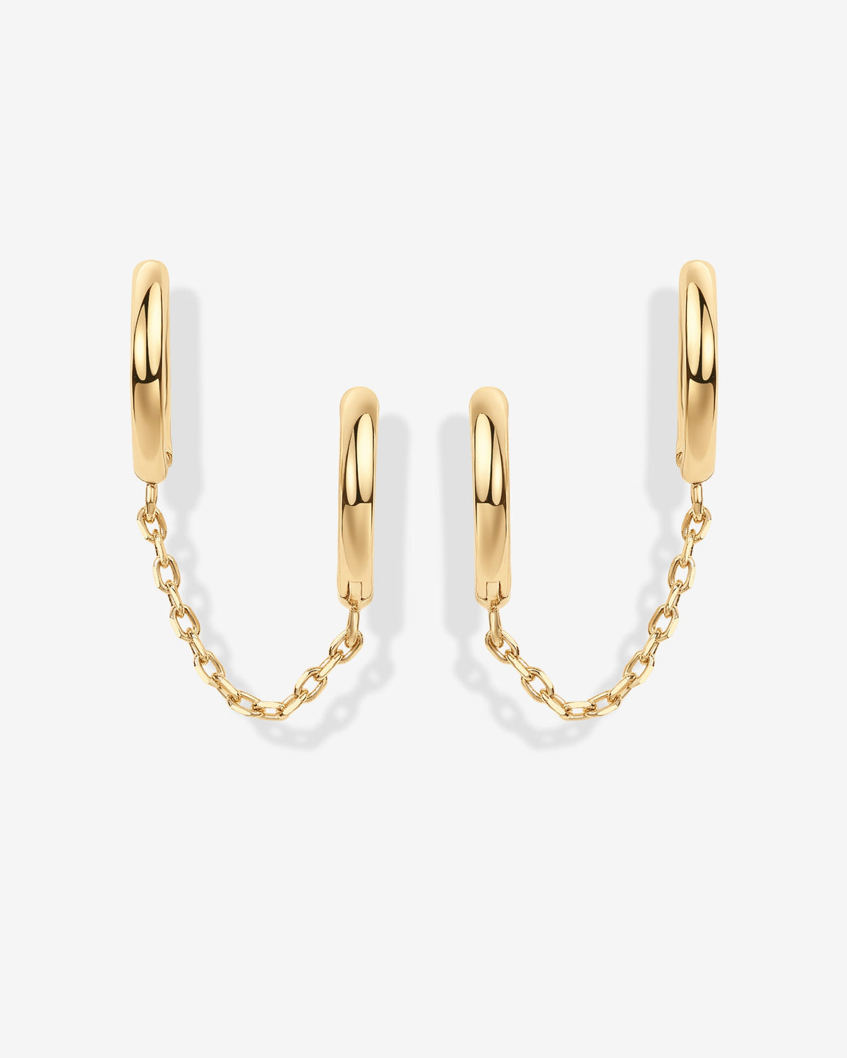 Double Huggie Dangle Chain Earrings