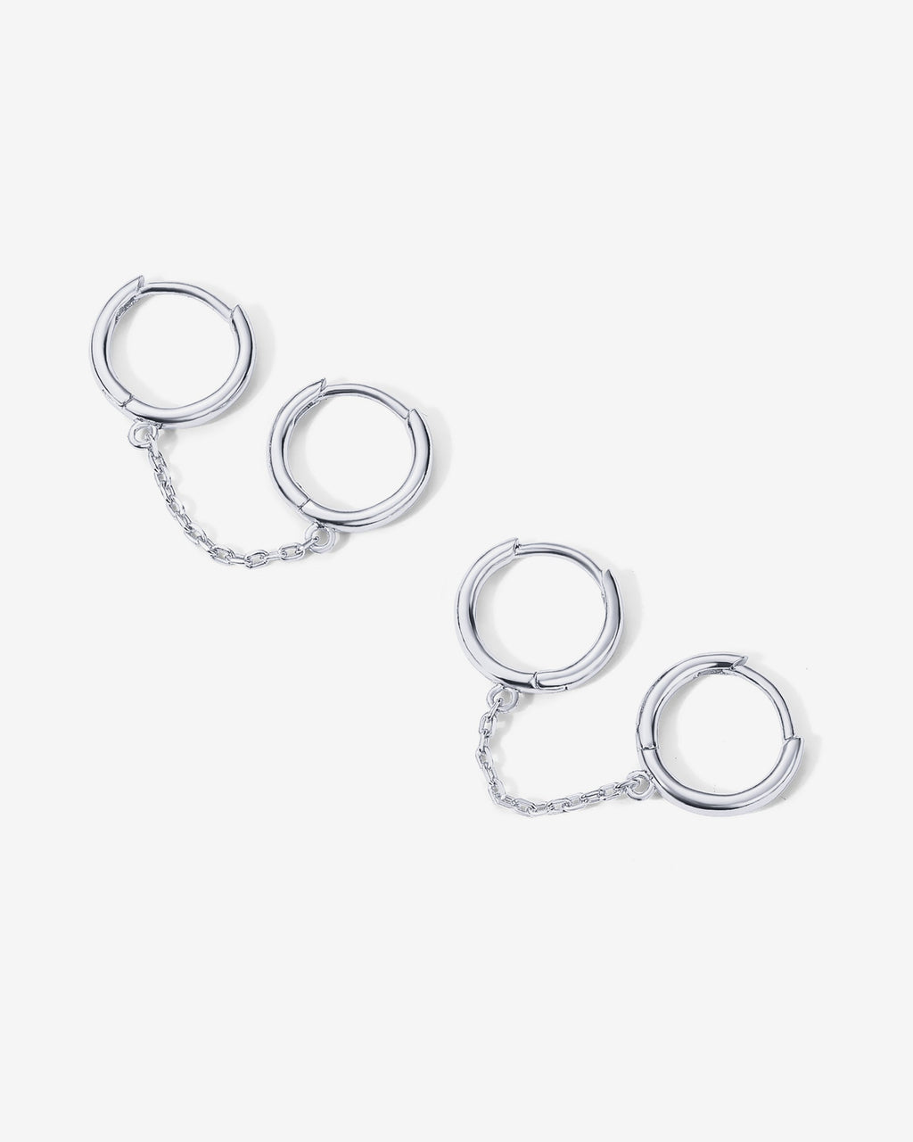 Double Huggie Dangle Chain Earrings