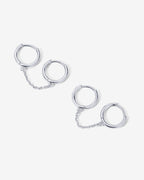 Double Huggie Dangle Chain Earrings