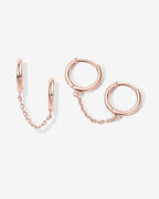 Double Huggie Dangle Chain Earrings
