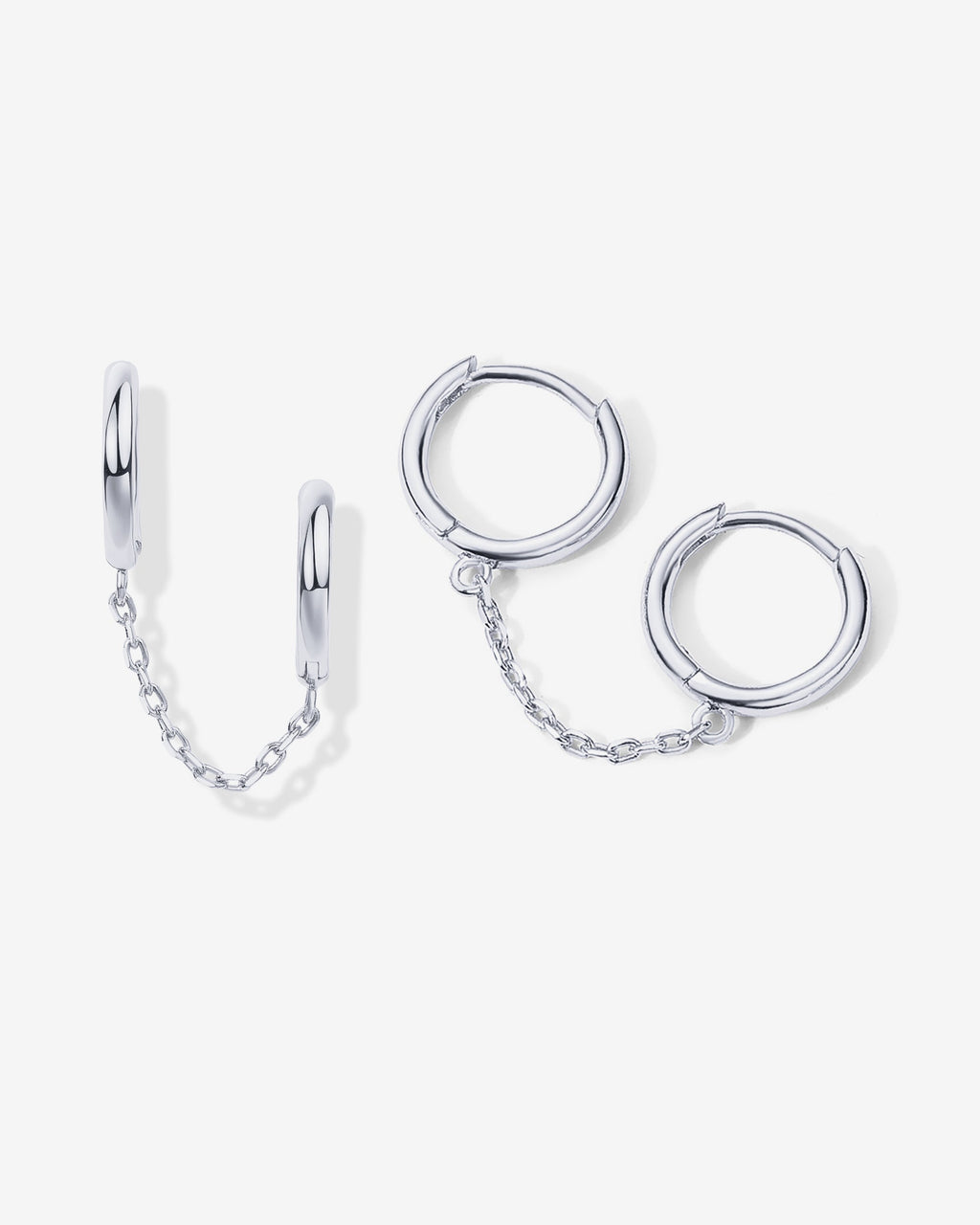 Double Huggie Dangle Chain Earrings