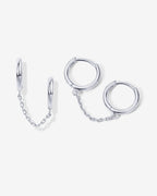 Double Huggie Dangle Chain Earrings