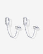 Chained Huggie Hoop with CZ Stud