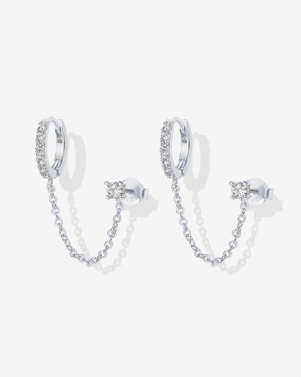 Chained Huggie Hoop with CZ Stud