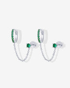 Chained Huggie Hoop with Green CZ Stud