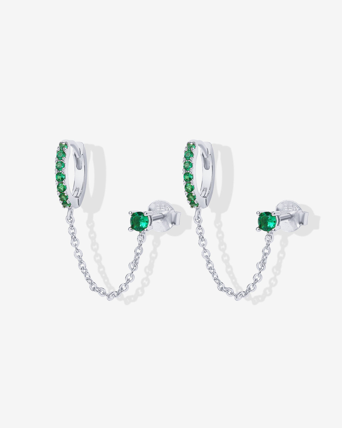 Chained Huggie Hoop with Green CZ Stud
