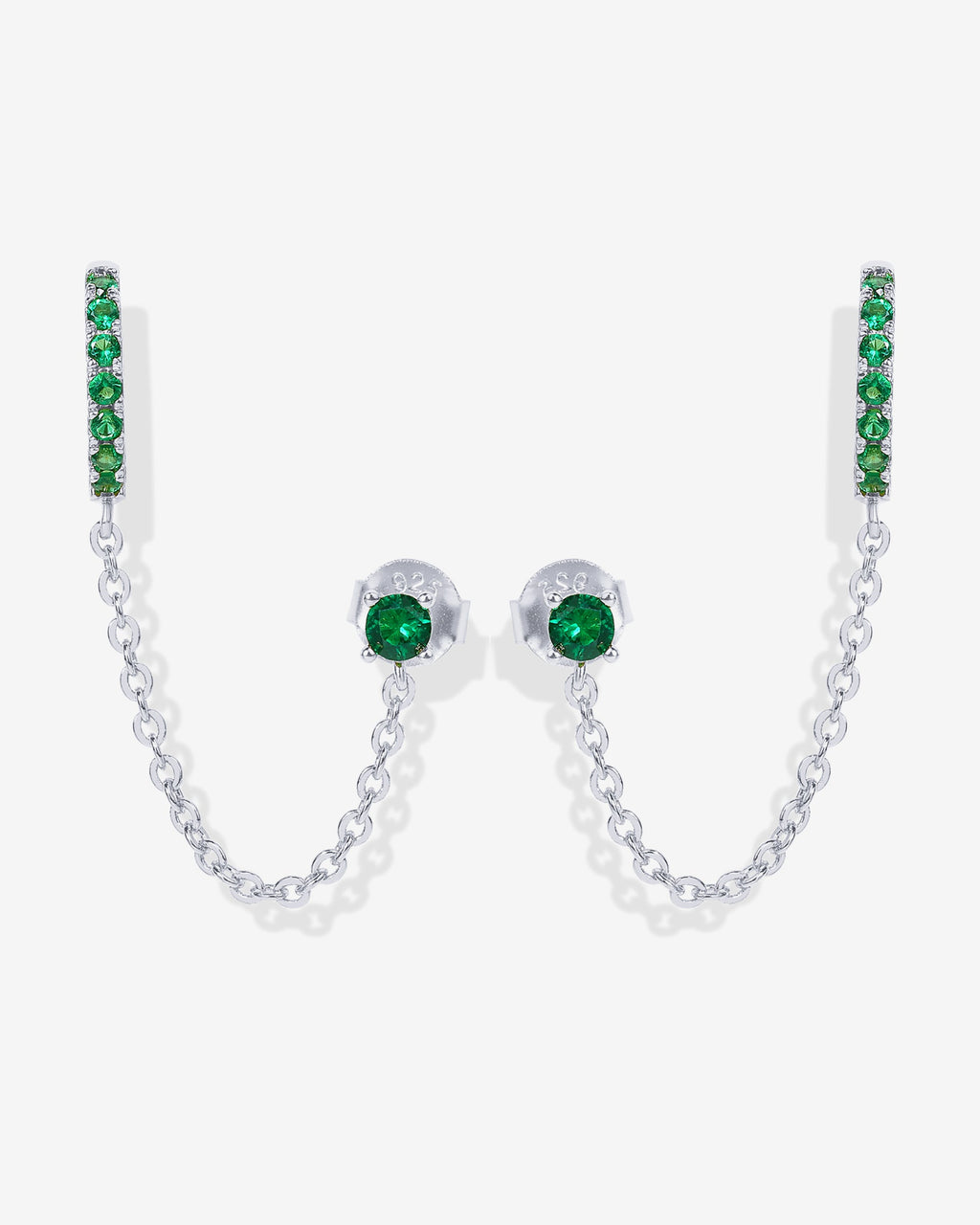 Chained Huggie Hoop with Green CZ Stud