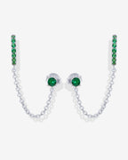 Chained Huggie Hoop with Green CZ Stud