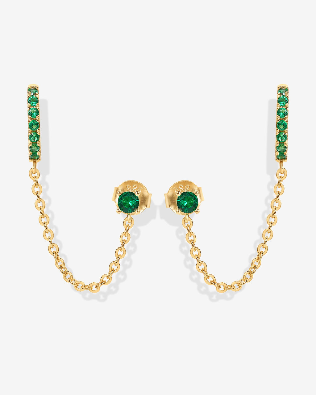 Chained Huggie Hoop with Green CZ Stud
