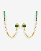 Chained Huggie Hoop with Green CZ Stud