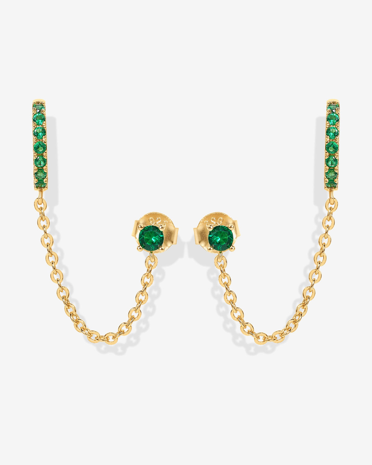 Chained Huggie Hoop with Green CZ Stud