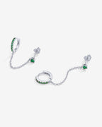 Chained Huggie Hoop with Green CZ Stud