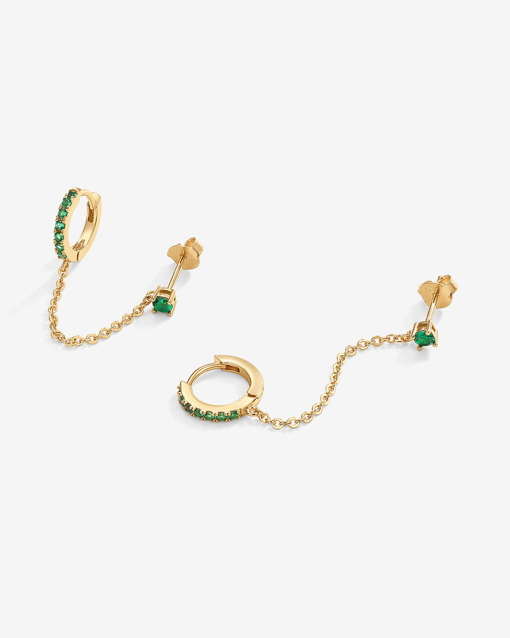 Chained Huggie Hoop with Green CZ Stud