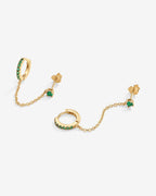 Chained Huggie Hoop with Green CZ Stud
