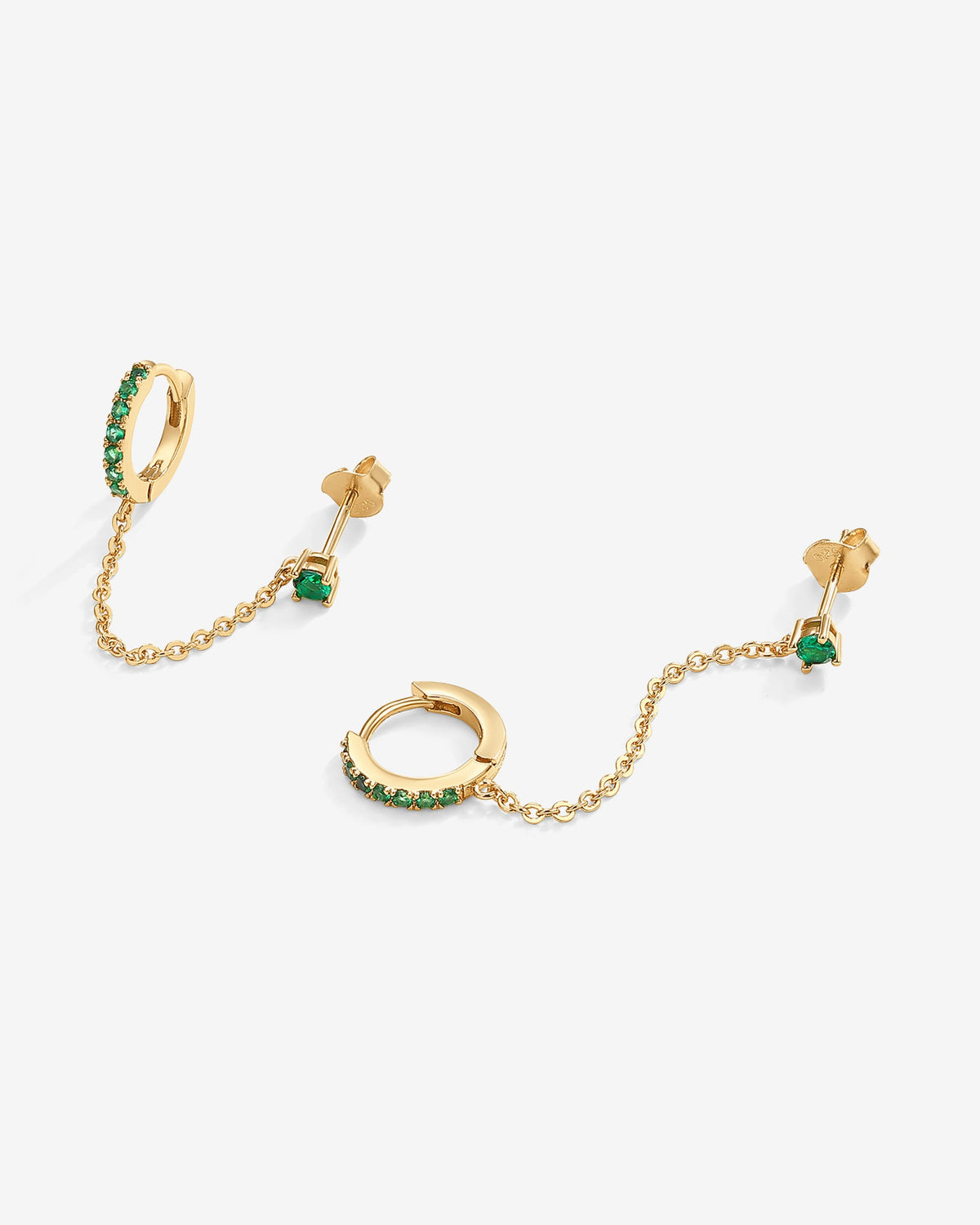 Chained Huggie Hoop with Green CZ Stud