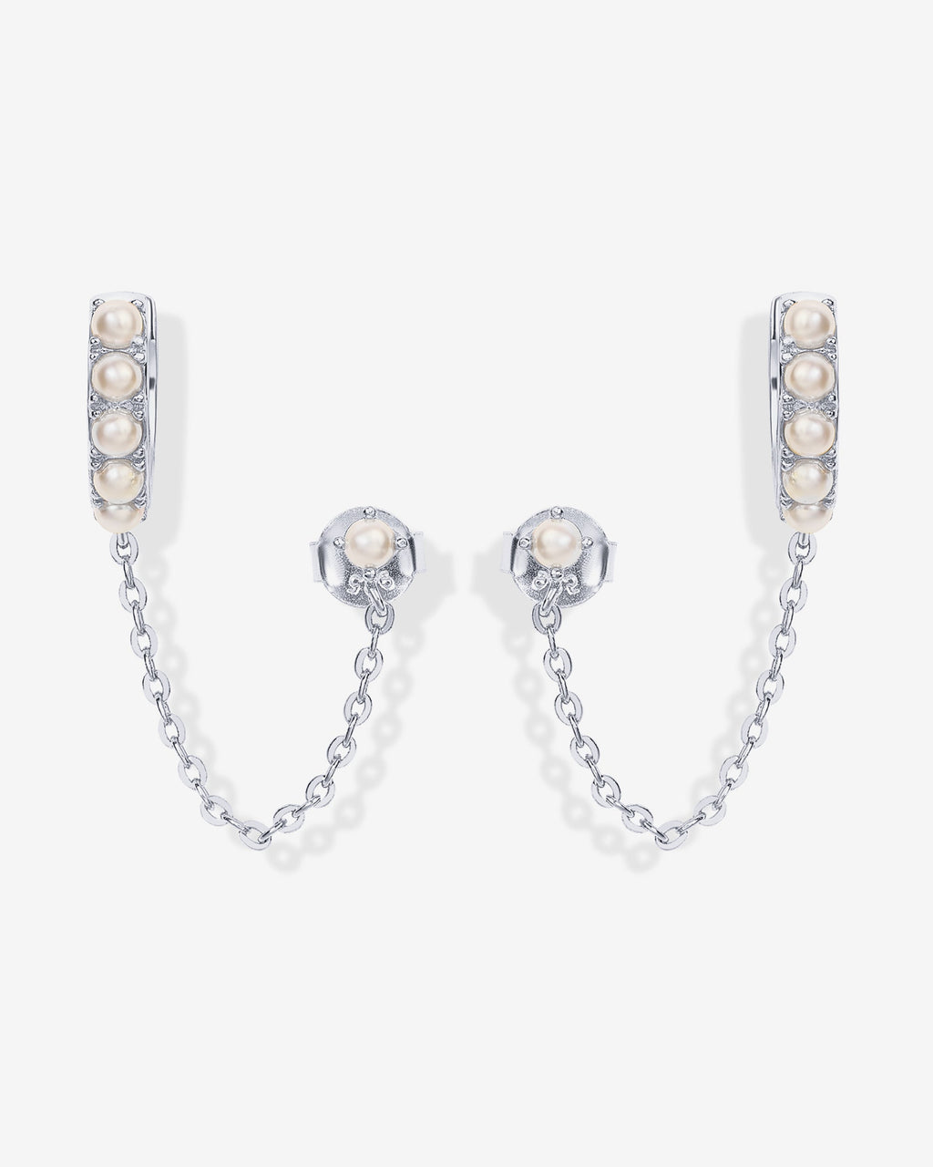 Pearled Chained Huggie Hoop with Stud