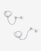 Pearled Chained Huggie Hoop with Stud