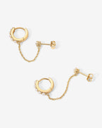 Pearled Chained Huggie Hoop with Stud
