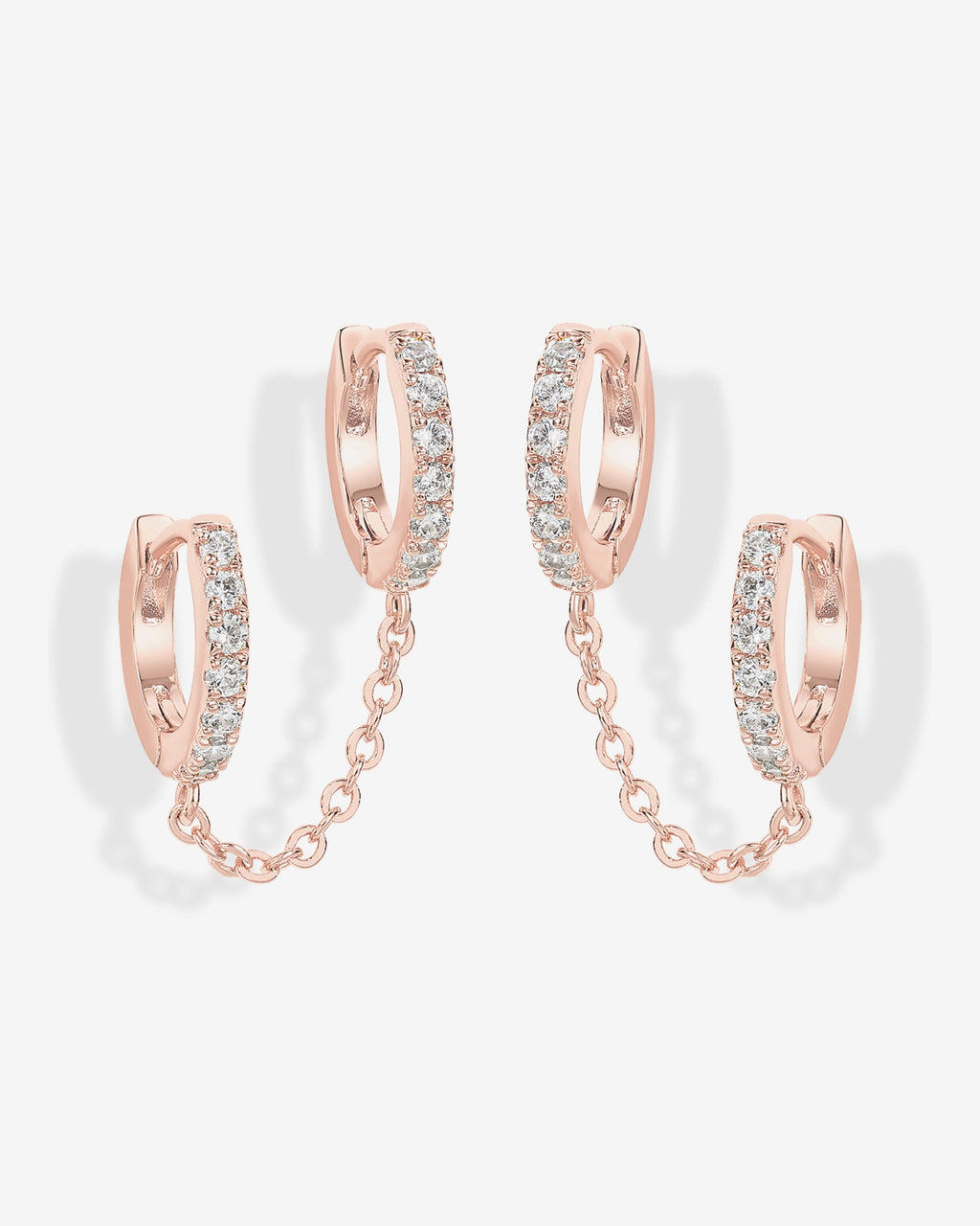 Double Hoop CZ Chained Huggie Hoop