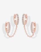 Double Hoop CZ Chained Huggie Hoop