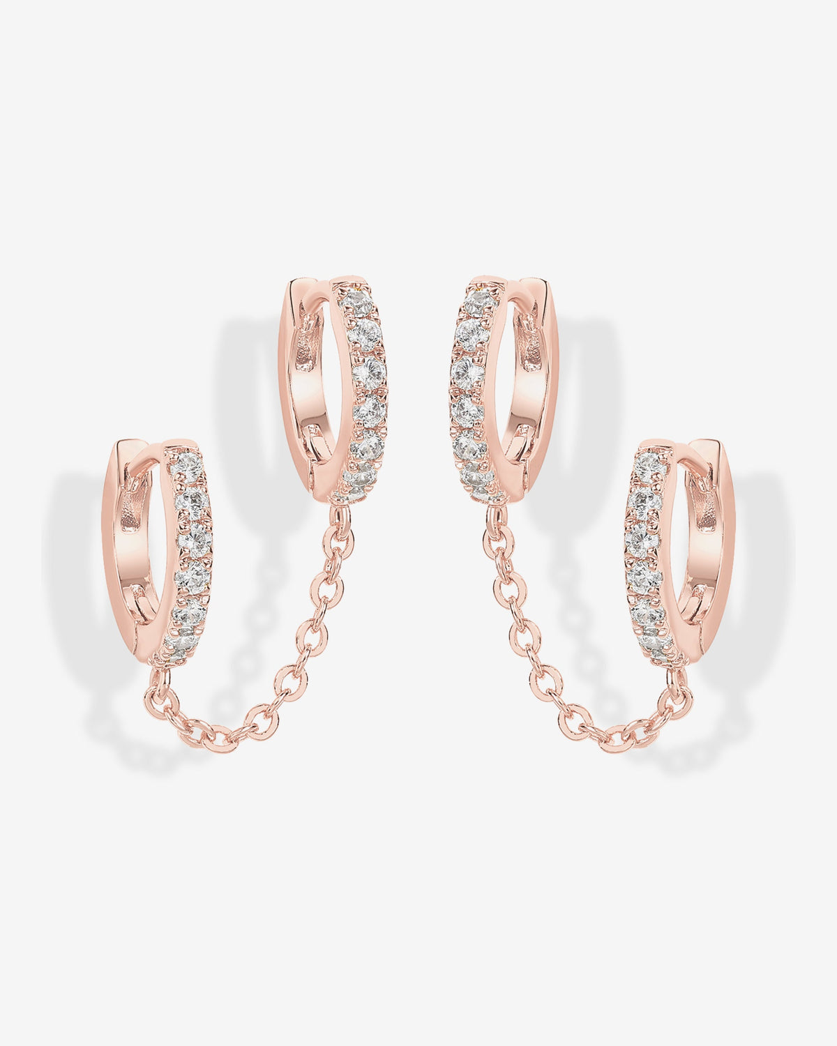 Double Hoop CZ Chained Huggie Hoop