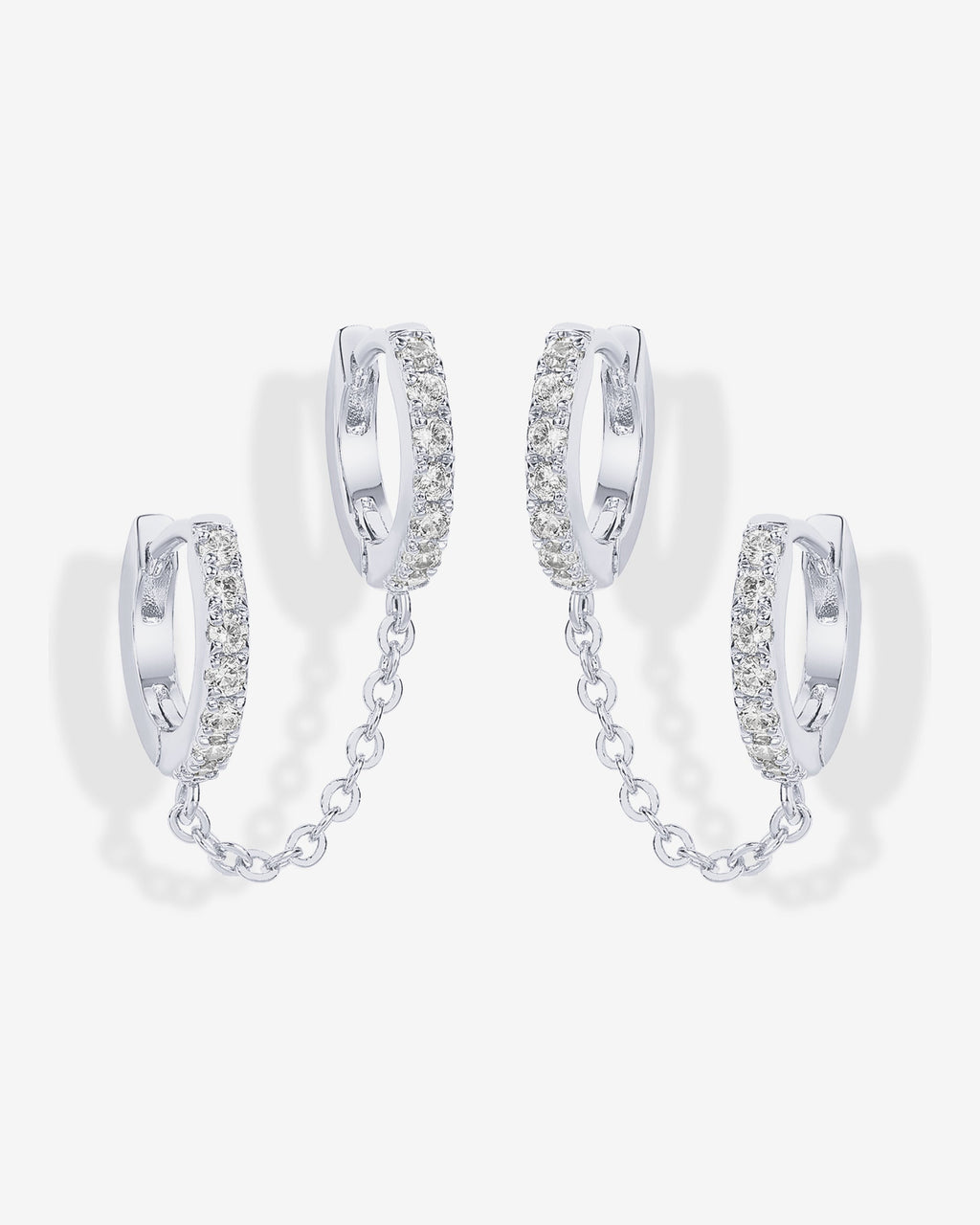 Double Hoop CZ Chained Huggie Hoop