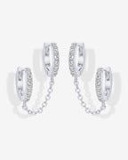 Double Hoop CZ Chained Huggie Hoop