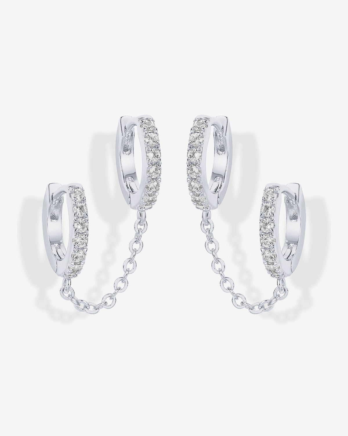 Double Hoop CZ Chained Huggie Hoop