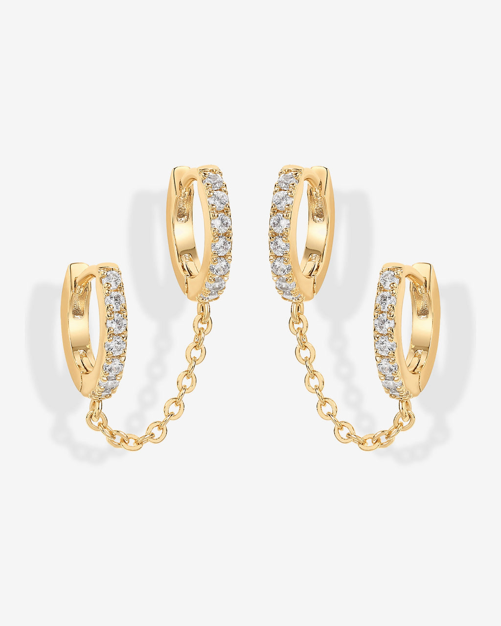 Double Hoop CZ Chained Huggie Hoop