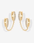 Double Hoop CZ Chained Huggie Hoop