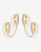 Double Hoop CZ Chained Huggie Hoop