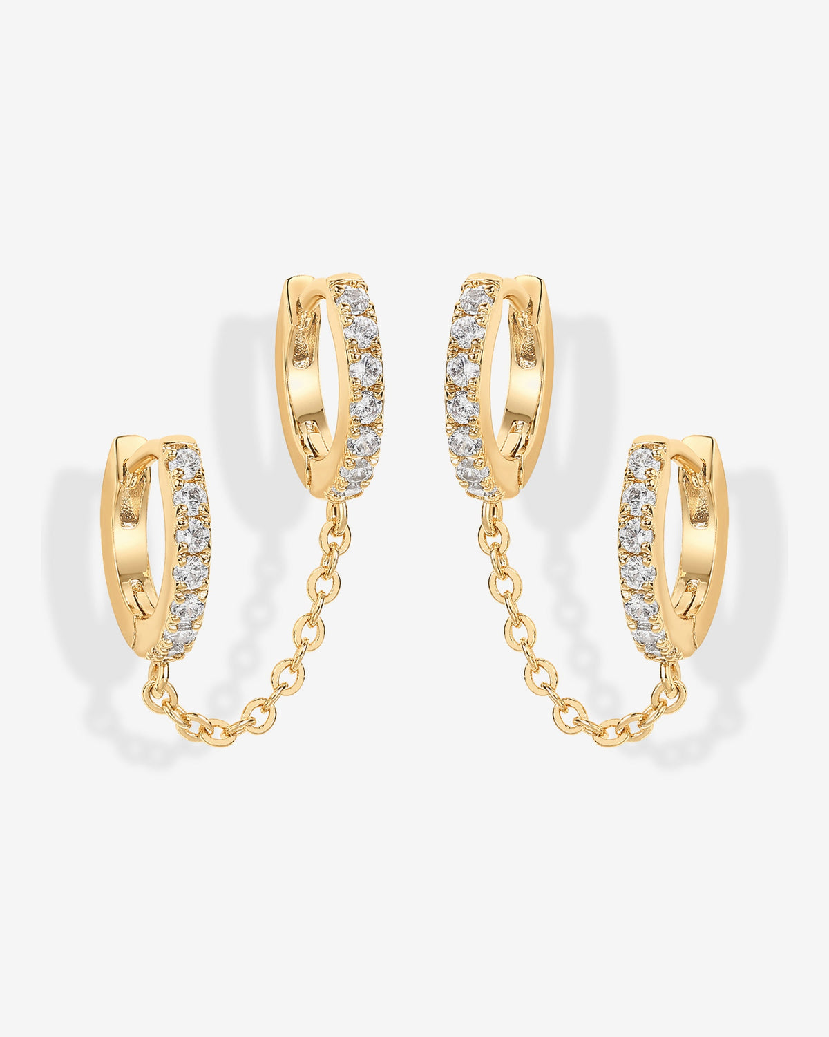 Double Hoop CZ Chained Huggie Hoop