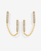Double Hoop CZ Chained Huggie Hoop