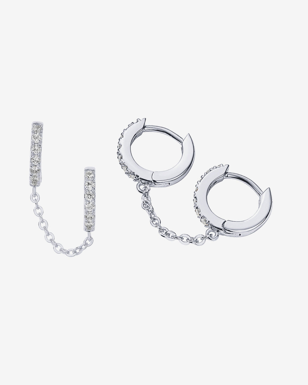 Double Hoop CZ Chained Huggie Hoop
