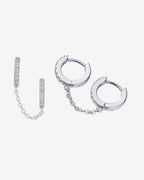 Double Hoop CZ Chained Huggie Hoop