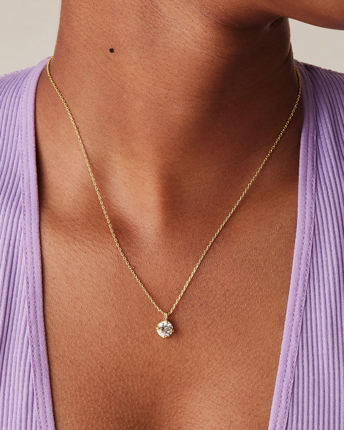 Dainty 7.5mm Swarovski CZ Solitaire Pendant Necklace