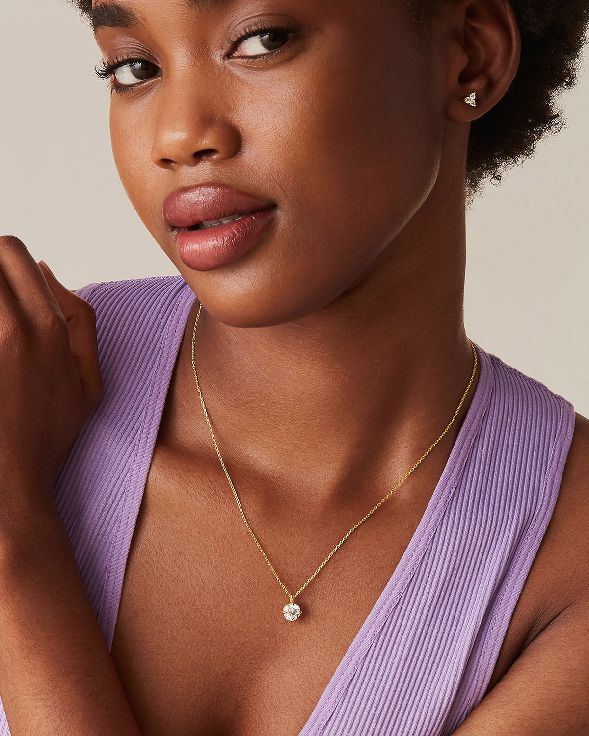 Dainty 7.5mm Swarovski CZ Solitaire Pendant Necklace