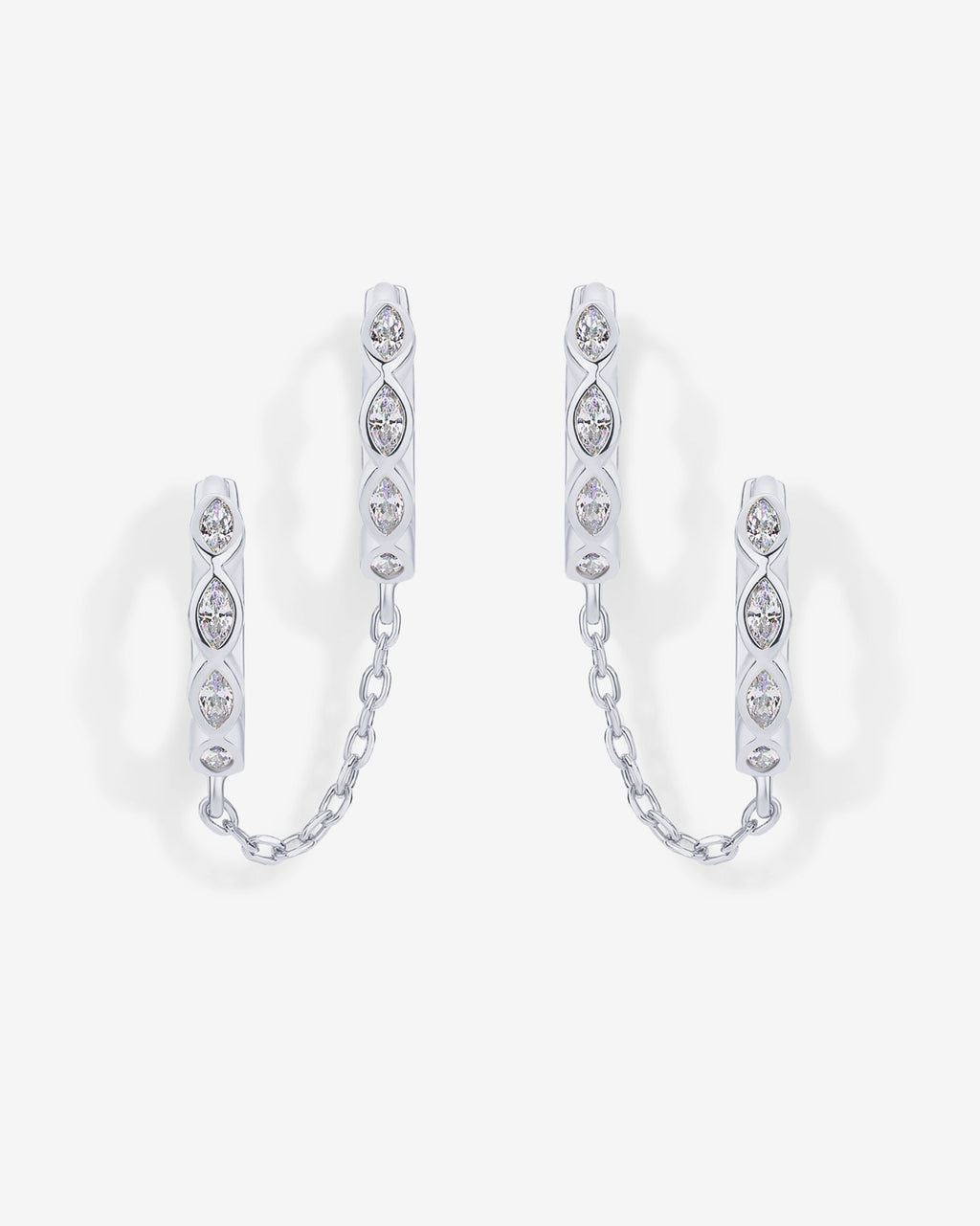 Marquise CZ Double Piercing Chain Huggie Hoop